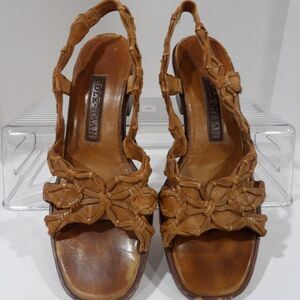 Cole Haan Vintage Resort Tan Knotted Leather Slingback Wedge Sandals Siz…